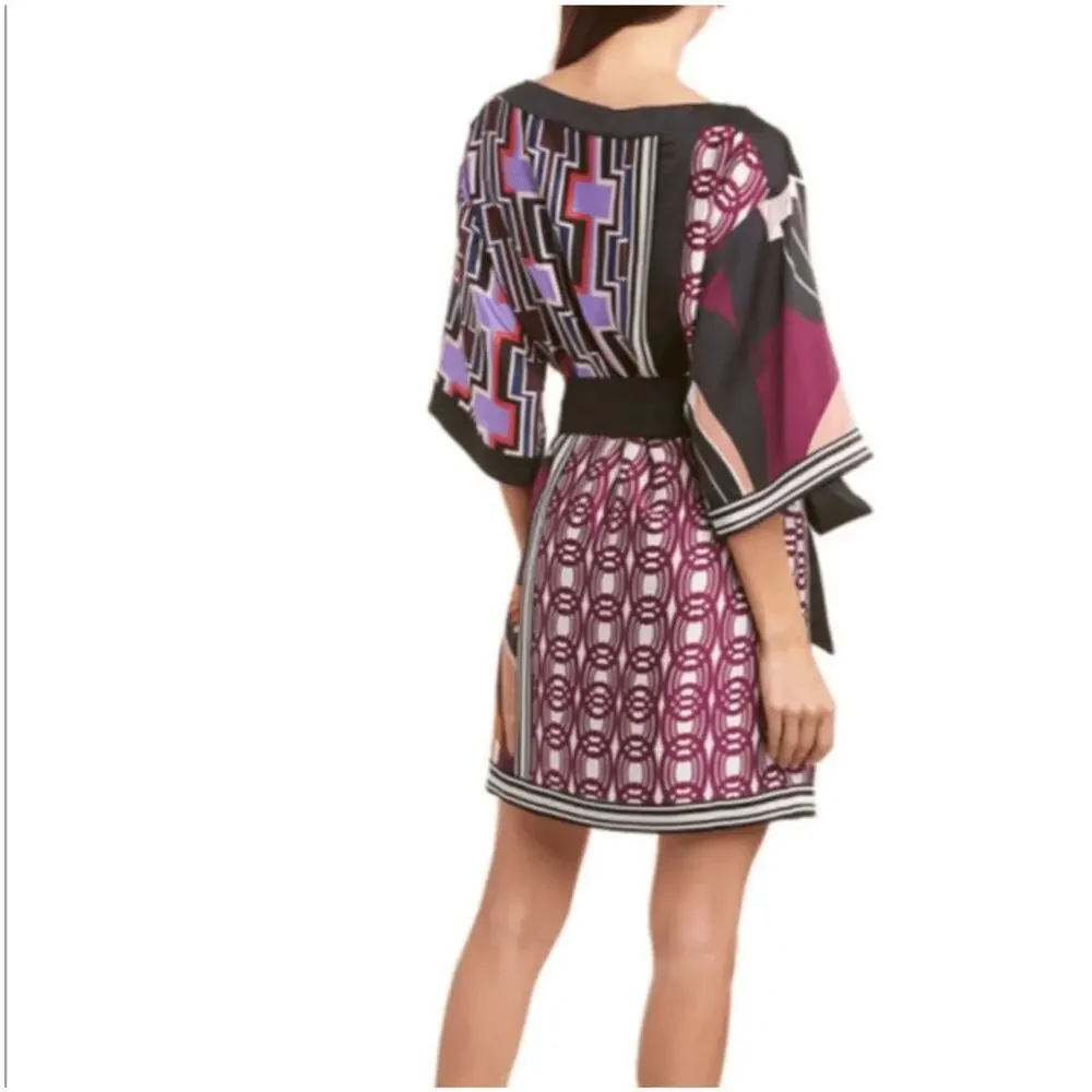 NWT Trina Turk Printed Boat-Neck Kimono  3/4 Sleeve Belted Shift Dress Sz 4 - Picture 2 of 8